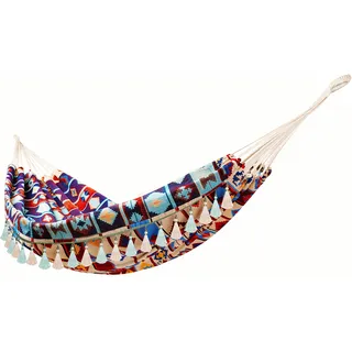 Hängematte Outdoor Garten Baumwolle Weich Camping Hängematte mit Rucksack Ideal für Hinterhof, Veranda, Reisen, Camping (Jacquard Retro Geometric Pattern,200x150cm, max Load 250kg)