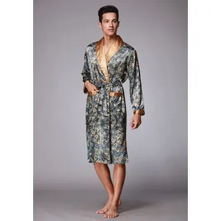 Vivi Idee Morgenmantel Herren Schlafmantel Bademantel kimono lang leicht satin Sauna blau XXL