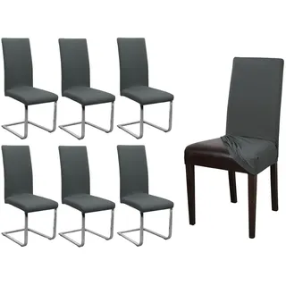 Beautex Stuhlhusse Jersey Baumwolle elastisch für Stühle und Schwingstühle 6er Set grau