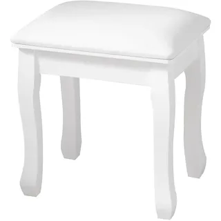 OKWISH Hocker Schminkhocker Fußhocker Weiß 45x43x33 cm ohne Rückenlehne mit PU Bezug, Massivholzbeine, gepolstert für Schlafzimmer Bad Wohnzimmer