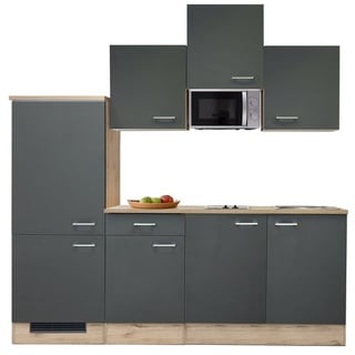 Singleküche mit E-Geräten - 210 cm breit - Basaltgrau Matt San Remo Eiche – Morena