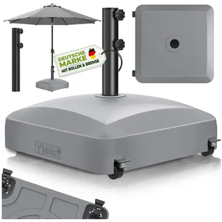 tillvex Sonnenschirm tillvex® Sonnenschirmständer PAVERA mit Rollen & Bremsen, Schirmständ, & Marktschirm Ø 1,8-3,7m, Ampelschirmständer wetterfest, Schirmständer befüllbar 37 Liter / 56 kg Schirmgewicht Sonnenschirm, Sonnenschirmständer PAVERA mit Rollen & Bremsen grau