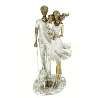 Formano Dekofigur Familie mit Hund Moderne Paar Skulptur 26 cm Familienskulptur aus Kunststein – Edle Silber-Gold Optik – Stilvolle Geschenkidee für Zuhause & Wohnzimmerdeko