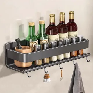 Nexoria Gewürzregal, Gewürzregal Wand Ohne Bohren Küchenregal Ohne Bohren Küchenregal Hängend Mit Haken Edelstahl Küchenhalterung Gewürzhalter Organizer Hängend Küchenregal Wand für Küche (B, 30cm)