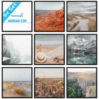 PHOTOLINI Bilderrahmen 40x40 Schwarz Holz MDF, 9er Set quadratisch 40x40 cm | Foto Rahmen zum Aufhängen, Rahmen 40 x 40 mit Acrylglas, Bilderrahmen Collage, photo frames for wall für Foto & Poster