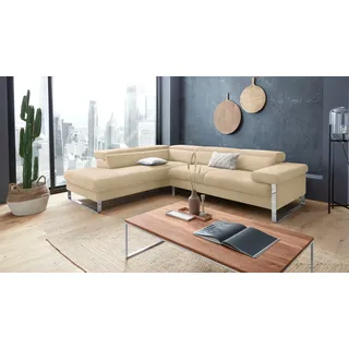 W.Schillig Eckcouch Leder 3-Sitzer Beige