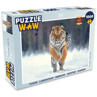 MuchoWow Puzzle Tiger - Landschaft - Schnee - Tiere, 1000 Puzzleteile, Foto-Puzzle, Bilderrätsel, Puzzlespiele, Klassisch 48 cm x 68 cm x 2 cm | Querformat