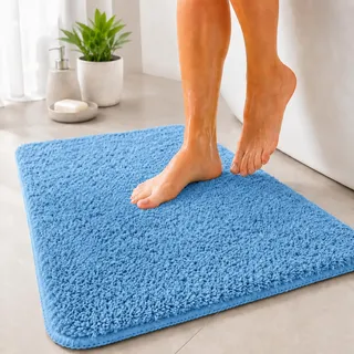 Floordirekt Badematte Sky - Badezimmerteppich - Weicher, dichter Hochflor - Rutschhemmend & Schnell trocknend - Geeignet für Fußbodenheizung - Eckig & Rund (50 x 60 cm, Hellblau)