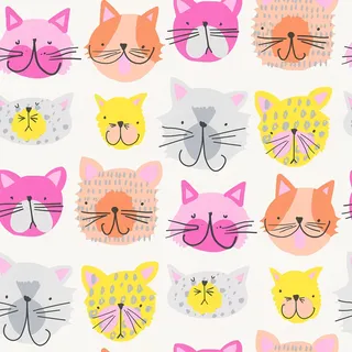 Bricoflor Katzen Tapete Bunt Papier Kindertapete mit Katze Ideal für Mädchenzimmer Bunte Papiertapete mit Tieren für Kinderzimmer