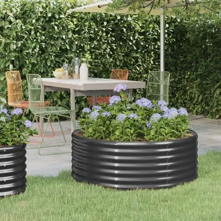 Festnight Hochbeet Metall Rund 100x100x36 cm Anthrazit Hochbeete für Garten Balkon Terrasse Pflanzkübel Verzinkt Stahl Blumenkasten Draußen Pflanzkasten Blumenbeet Gemüsebeet