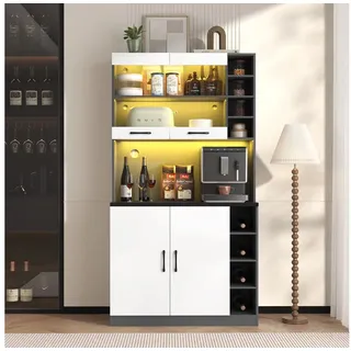 Ulife Küchenbuffet Küchenschrank aus Holz mit LED und viel Platz für Mikrowelle (1-St., Ohne Dekoration) 100x47x187cm grau|weiß