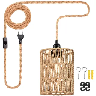 Vintage Hängelampe Mit Stecker, Pendelleuchte E27 Lampenfassung, Hängende Leuchte, Lampenfassung mit Kabel, Pendelleuchte Kit Mit Schalter Mit Stecker Für Wohnzimmer Nachttisch Esszimmer 4.5m