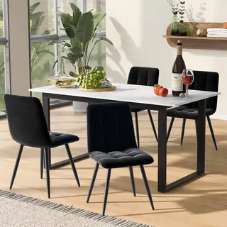 okwish Esstisch Erweiterbar Esszimmertisch rechteckig(Erweiterbar Esszimmertisch rechteckig Küchentisch weiß Marmoroptik), Ausziehbar 140-180cm T... - Weiß