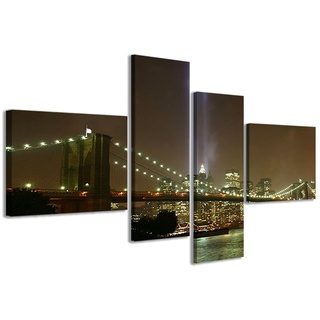 Stampe su Tela 3PEZZI6860 Leinwandbild New York Bridge VII Moderner Druck aus 4 Paneelen, gerahmt, Segeltuch, Fertig zum Aufhängen, 200x100cm