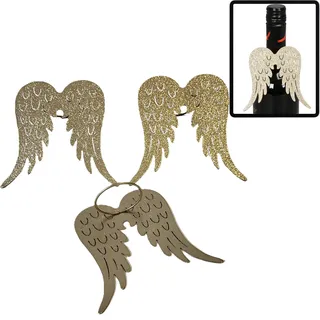 Storm's Gartenzaubereien Engelsflügel aus Metall 3er Set - Flaschendeko Gold, 10cm x 9,5cm,-Flaschen Deko Weihnachten, Serviettenring Flaschenhals Engel