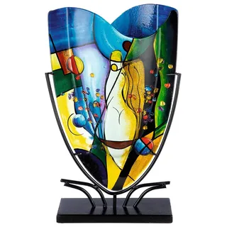 GILDE GLAS art Deko Vase aus Glas auf Metallfuß - Deko Wohnzimmer - Geschenke für Frauen Geburtstag Weihnachten - Mehrfarbig Höhe 47 cm