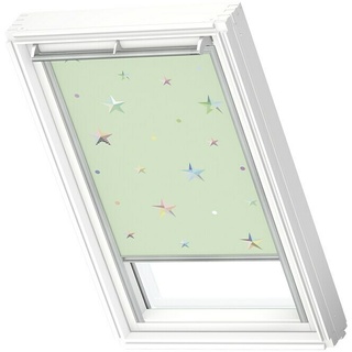Velux Dachfensterrollo DKL S10 4661S  (Farbe: Kids Grüne Sterne - 4661S, Farbe Schiene: Aluminium, Manuell)