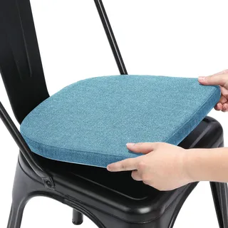 BUYUE Leinen 30x30 Kissen für Metallstuhl 1 Stück, Anti-Rutsch Sitzkissen für Esszimmer Küche Café stapelbare Stühle (U-Form, hellblau, 1 Stück)
