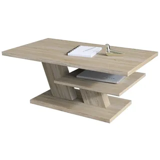 Mazzoni Couchtisch Cliff Sonoma Eiche Tisch Wohnzimmertisch 110x60x45cm mit Ablagefläche beige