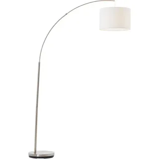 Brilliant Bogenlampe Clarie, ohne Leuchtmittel, 1,8m Höhe, E27 max. 60W, eisen/weiß, Stoffschirm, Metall/Textil silberfarben