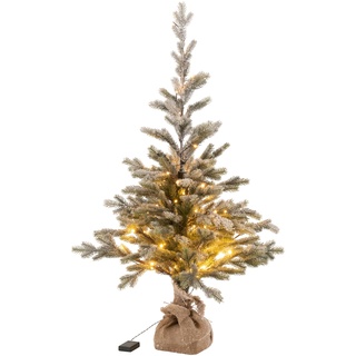 J-LINE - Weihnachtsbaum Schnee + LED + Batterien im Topf, Kunststoff, Grün, extra groß