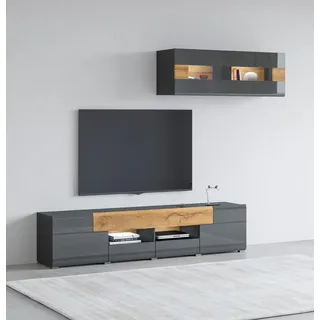 OTTO home Wohnwand OTTO HOME "Toledo", grau (antrazit, antrazit hgl, grandson), B:209cm, Kastenmöbel-Sets, Wohnwand