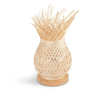 BarcelonaLED Bambus-Rattan-Lampe Tischlampe Vintage Rustikal Gewebter Bambuskorb E27 LED für Nachttisch Schlafzimmer Wohnzimmer Schreibtisch Nachttisch