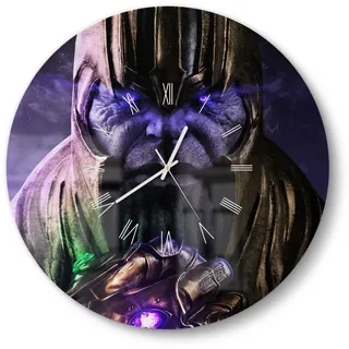 DEQORI Wanduhr 'Thanos Rüstung von Nahem' (Glas Glasuhr modern Wand Uhr Design Küchenuhr) goldfarben|schwarz 50 cm x 50 cm