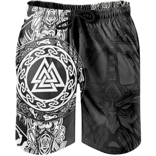 Bestwe Wikinger Odin Runen Badehose Herren Badeshorts Kurz Schnelltrockend Beachshorts Boardshorts Strandshorts Trainingshose Swimming Trunks White XXL - XXL