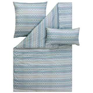 Bettwäsche Estella Mako-Satin Bettwäsche 155x220 Nuria mint grau Zickzack 7902-5, Estella, Mako-Satin, 2 teilig grau