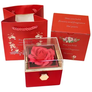 Quiceerly -Ringkästchen Samt-Schmuckkästchen Ewige -Schmuckkästchen Um 360° Drehbar Valentinstag Muttertag für Romantische Geschenke Rot