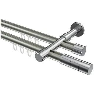INTERDECO Gardinenstange Prestige Elanto, Ø 20 mm, 2-läufig, Fixmaß, kürzbar, Wandmontage, Aluminium, Edelstahl-Optik / Chrom / Bicolor silberfarben Ø 20 mm x 300 cm