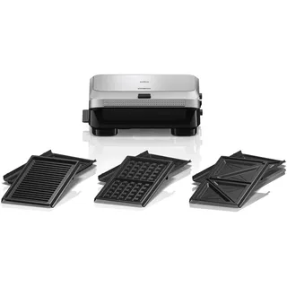 Braun SnackMaker 5 SM5038, Grill mit Sandwich- und Waffelplatten, Waffeleisen mit Aluminiumgussplatten, Abnehmbare Platten und Auffangschale, Spülmaschinengeeignet, 800W, Silber