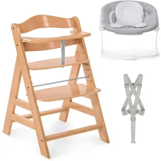 hauck Alpha+ Hochstuhl Set inkl. Alpha Bouncer 2in1 Babysitz & Babywippe - Mitwachsender Holzhochstuhl aus Buche ab Geburt bis 90 kg, Höhenverstellbar, TÜV Geprüft