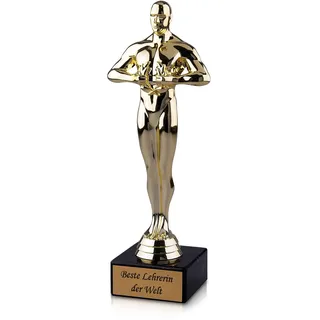 Pokal-Fabrik Goldener Pokal 24 cm, Gravur-Geschenk für Lehrerin | Geschenk-Trophäe Siegerfigur Viktor mit Marmorsockel, Anerkennung, Auszeichnung, Wertschätzung, für jeden Anlass