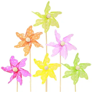 Florists Products Vogelabwehr-Windmühle Windrad Bunt Neon Punkte Garten Deko Ø8,5cm 12St