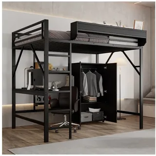 STILVORA Hochbett erwachsene 140x200cm mit treppe Eisenbett Jugendbett mit Schreibtisch