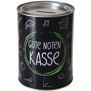 ReWu Spardose Sparschwein Gute Noten Kasse - Deckel Abnehmbar - Schwarz Wiederverwendbar Metall Sparbüchse Geldgeschenk Geschenkidee Geldspardose Metallspardose 14 x 10 cm
