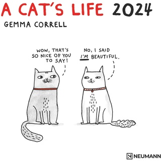 A Cat's Life 2024 - Wand-Kalender - Broschüren-Kalender - 30x30 - 30x60 geöffnet - Katzen - Cartoon