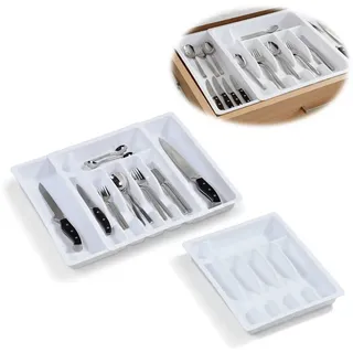 LS-LebenStil Besteckkasten Schubladeneinsatz Besteckkasten 29-50cm Weiß ausziehbar Besteckbox (Besteckbox ideal in Küche, Haushalt für Aufbewahrung & Organisation, 1 St., Organizer verstellbar für handelsübliche Küchen-Schubladen), Kunststoff Cutlery Utensilienhalter Schubladentrenner weiß