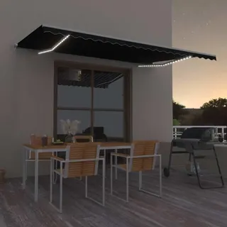 KKHOMEI Markise 500 x 300 cm mit LED-Beleuchtung Manuelle Gelenkarmmarkise Sonnenmarkise Kassettenmarkise Wasserdicht Gelenkmarkise Alu PU-Beschichtung Terrassenmarkise