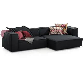Chilliano Ecksofa around the block, Schwarz, Kunststoff, Echtleder, Longlife-Leder, Uni, Füllung: Schaumstoff, Polyurethan (Pur), Ottomane rechts, nicht einzeln stellbar, L-Form, 300x164 cm, Goldenes M, Emas, Made in EU, Dgm, Lederauswahl, Hocker erhältlich, Rücken echt, Wohnzimmer, Sofas & Couches, Wohnlandschaften, Ecksofas