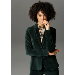 Jackenblazer ANISTON CASUAL, Damen, Gr. 36, grün (tannengrün), Cord, Obermaterial: 67% Baumwolle, 28% Polyester, 5% Elasthan, Strukturmuster, leicht glänzend, unifarben, figurumspielend hüftlang, Blazer, mit Reverskragen