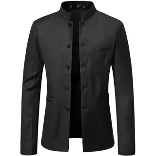 LIRU Sakko Herren,Herren Casual Blazer Schwarz Slim Fit Blazer Stehkragen Jacke Tang Anzug Elegant Formale Business Anzugjacke Geeignet Für Party Date Abschlussball Hochzeit Smoking,M