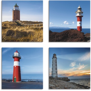Leinwandbild ARTLAND "Leuchtturm am Meer" Bilder Gr. B/H: 20 cm x 20 cm, Leinwandbild, blau Bild Leinwandbild Bilder 4er Set, verschiedene Größen