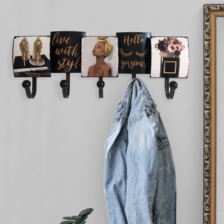 Wandgarderobe Paneel Bild Garderobenbrett mit Haken Blechschilder Garderobe Aufhängung, 5 verschiedene Motive, LxH 56,521 cm, Flur