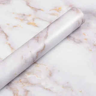 Livelynine Marmor Folie Gold Selbstklebend Klebefolie Marmor Gold Weiß Folie für Möbel Schminktisch Tisch Holz Fensterbank Küchenwand Folien Arbeitsplatte Küche Folierung Möbelfolie 40CMX2M