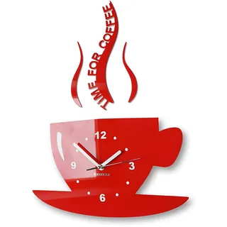 FLEXISTYLE Küchenuhr modern rot große Wanduhr ohne tickgeräusche Kaffee Motiv Design dekorativ wanduhren Wand küche Uhr, wall Clock, wall Clocks, Aus hochglänzendem Acrylglas gefertigt