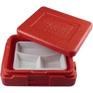 Thermo Future Box |Thermo Mini Menü Lunch Box rot|Lunchbox Set mit 3-geteilter Porzellanschale und Silikondeckel blau| Menübox mit Porzellan | Expandiertes Polypropylen | 3L