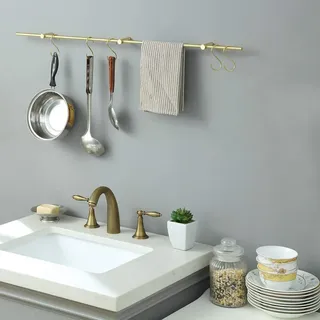TentHome Hakenleiste Messing Küchenstange Küchenhelfer Küche Hängeleiste für Küchenutensilien Küchenreling Aufbewahrung Badezimmer Handtuchstange, Gold 70cm